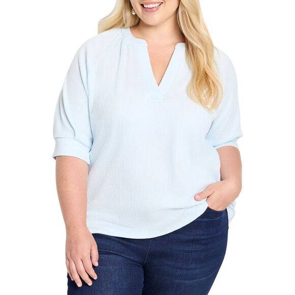 Nic+Zoe Womens  Plus Crinkle Knit Café Top, Blue - Picture 1 of 3